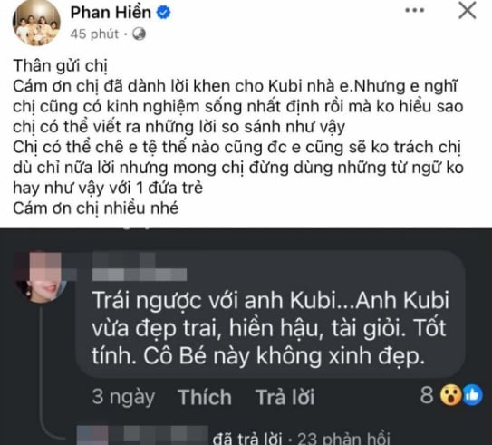 Phan Hiển đáp trả khi con gái bị chê không xinh đẹp